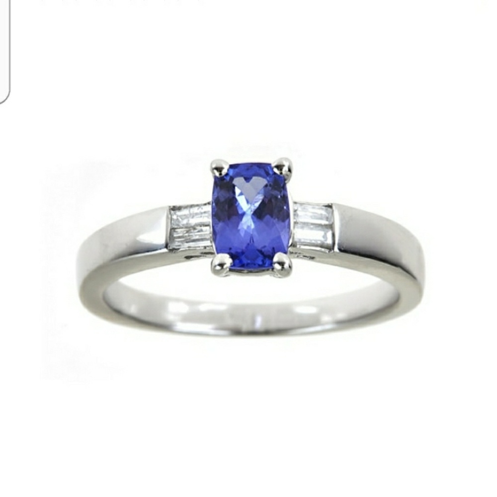 Diamond Collar Tanzanite Sterling Silver Ring